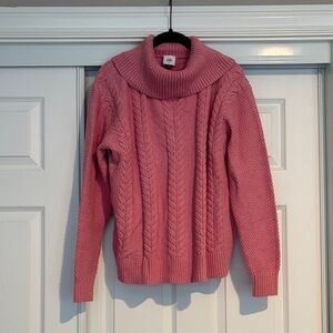 CAbi Pink Cowl Neck Cable Knit Sweater